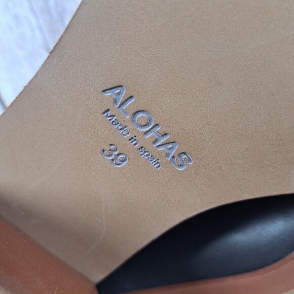 Alohas Roxanne Black Leather Loafer Clog Women's Sz 8-8.5 EU39 Block Chucky Heel - Picture 9 of 10